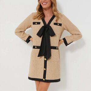 Tuckernuck Pomander Place Coco Tweed Dress Tan Long Sleeve Bow